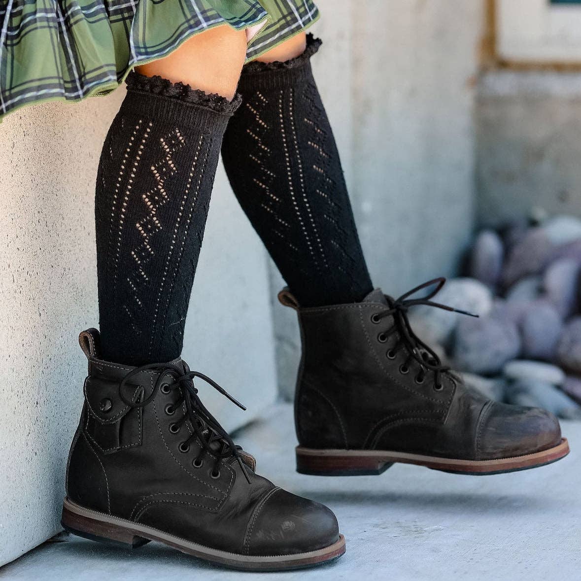 Little Stocking Co. Fancy Lace Top Knee High Socks - Black