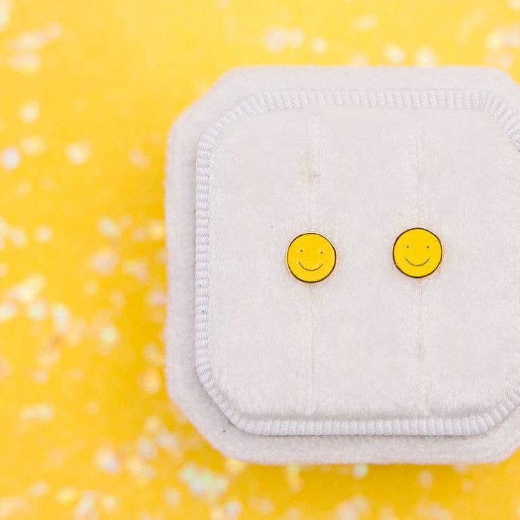 Desert Peach - Yellow Smiley Stud Earrings