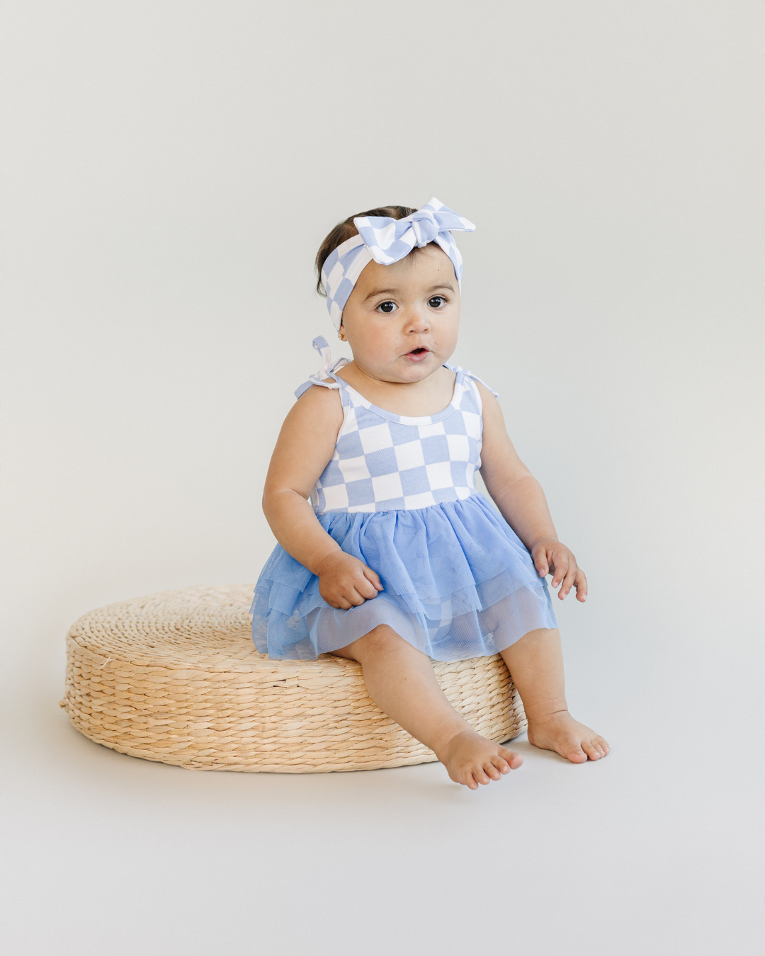 Lucky Panda Kids Checkered Headband - Blue