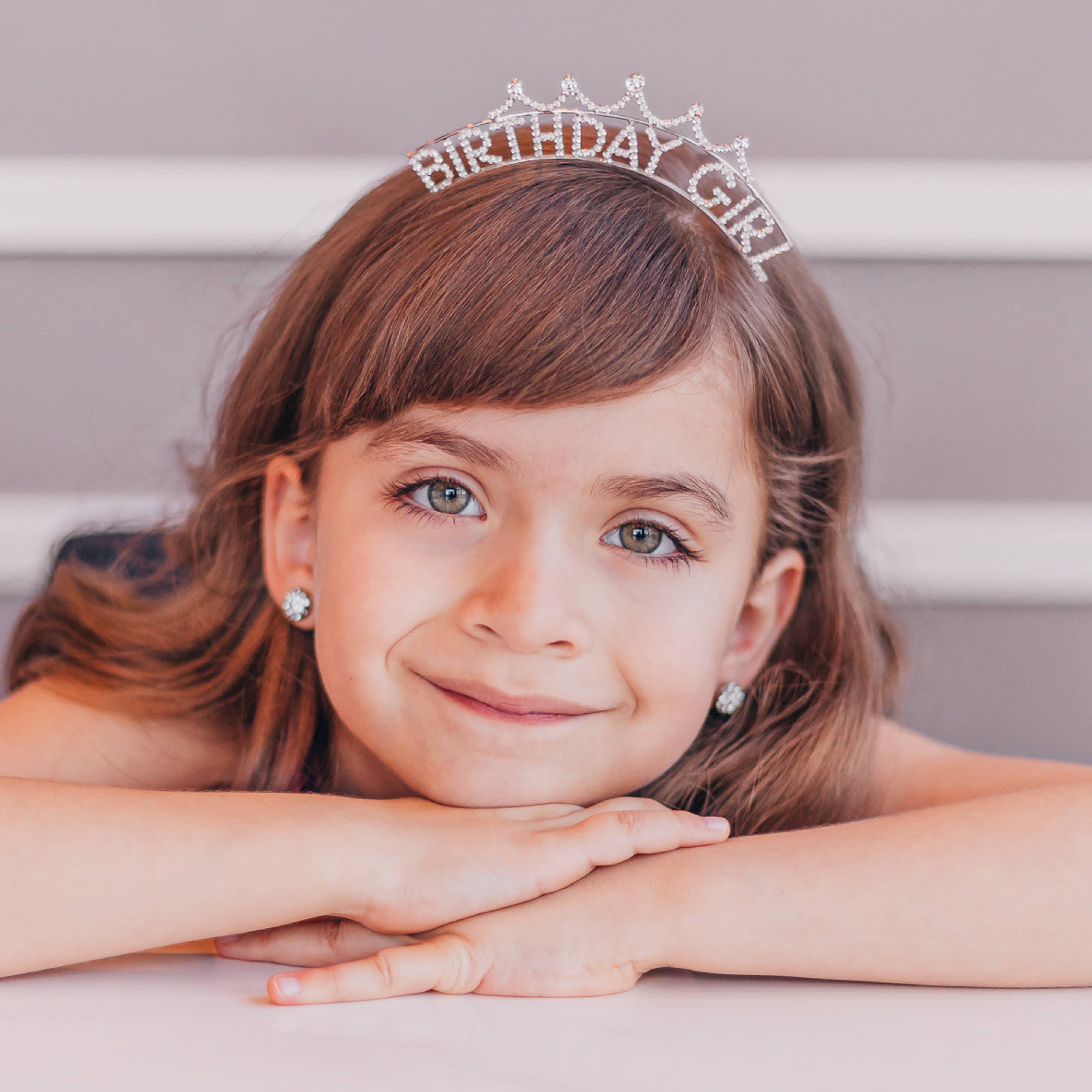 Rhinestone Birthday Girl Tiara Crown Headband - Gold or Silver