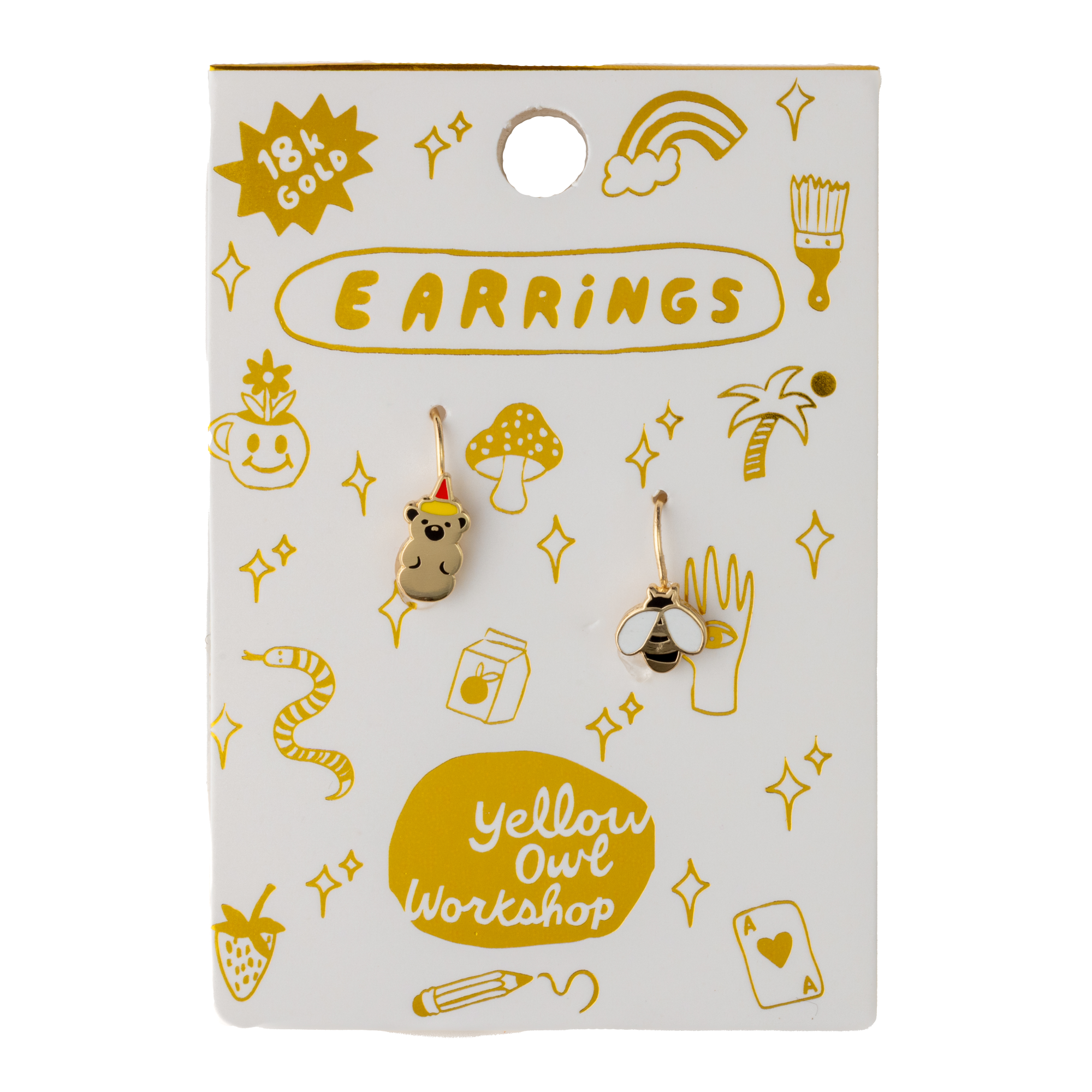 Yellow Owl Workshop - Honey Bear + Honey Bee Earrings - 18k Gold