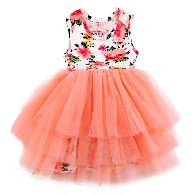 Little Trendy - Peach Floral Bamboo Tulle Dress