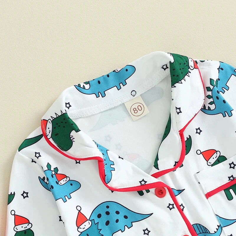 Button Down Santa Dinosaur Pajamas