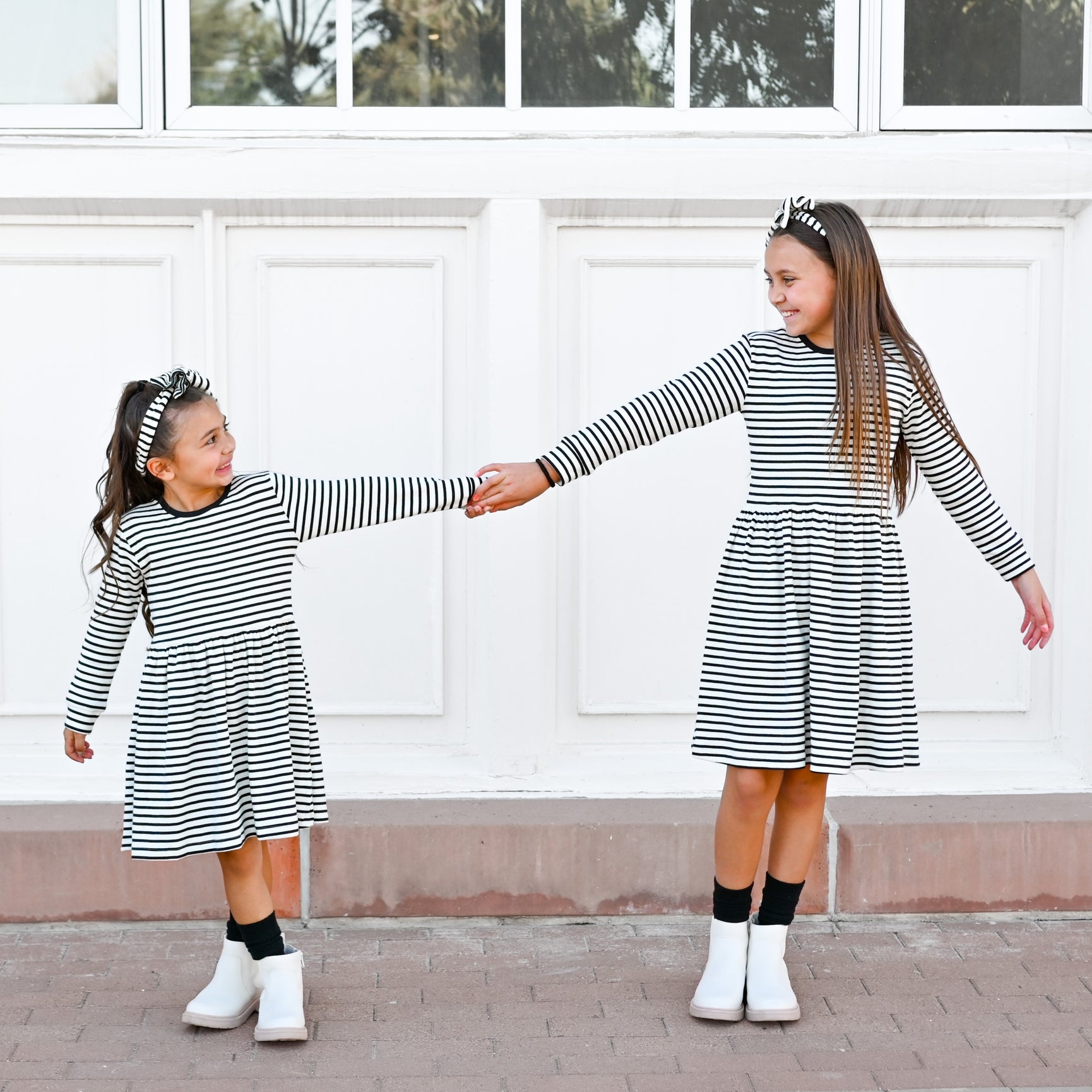 Tiny Trendsetter Long Sleeve Ava Dress - Black Stripe