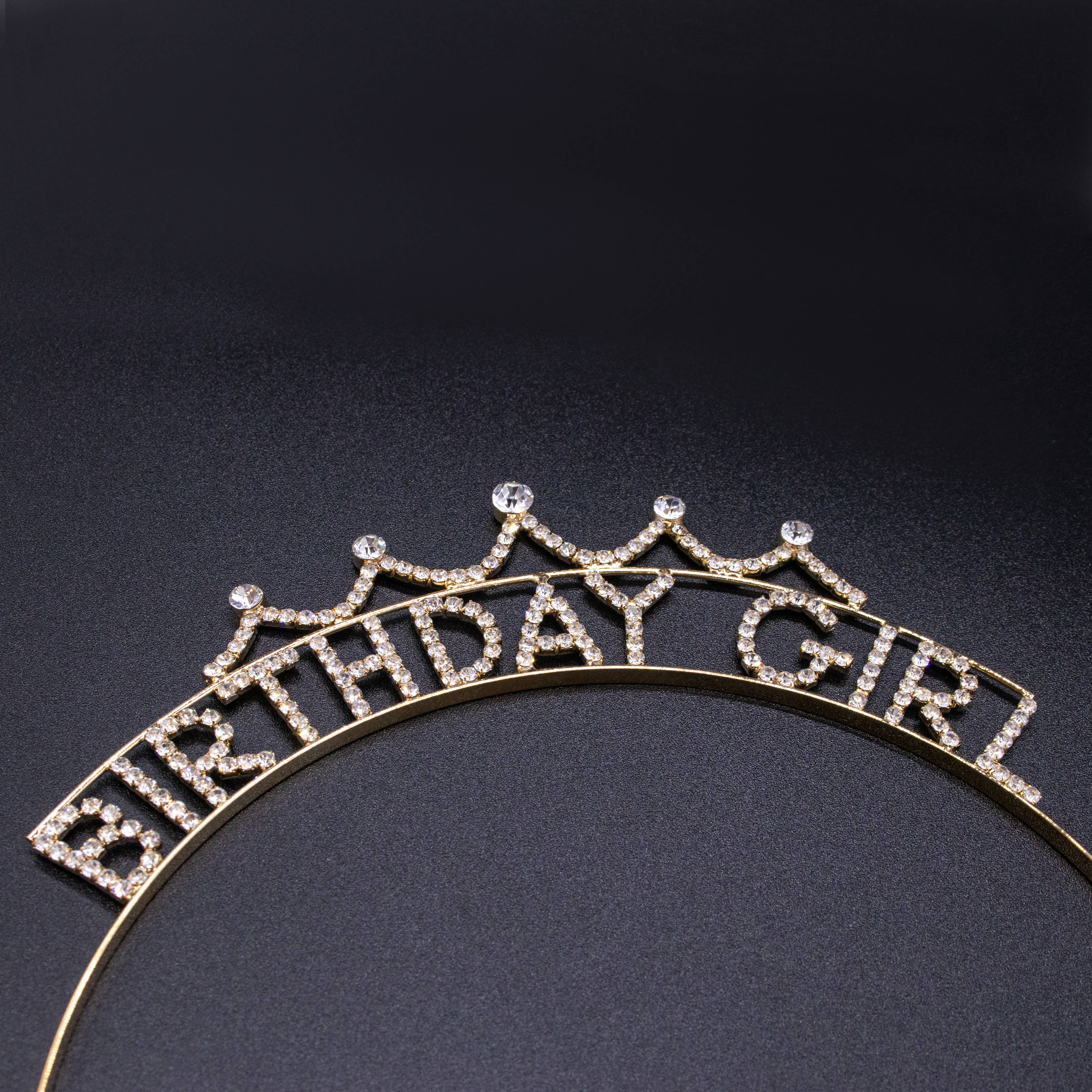 Rhinestone Birthday Girl Tiara Crown Headband - Gold or Silver