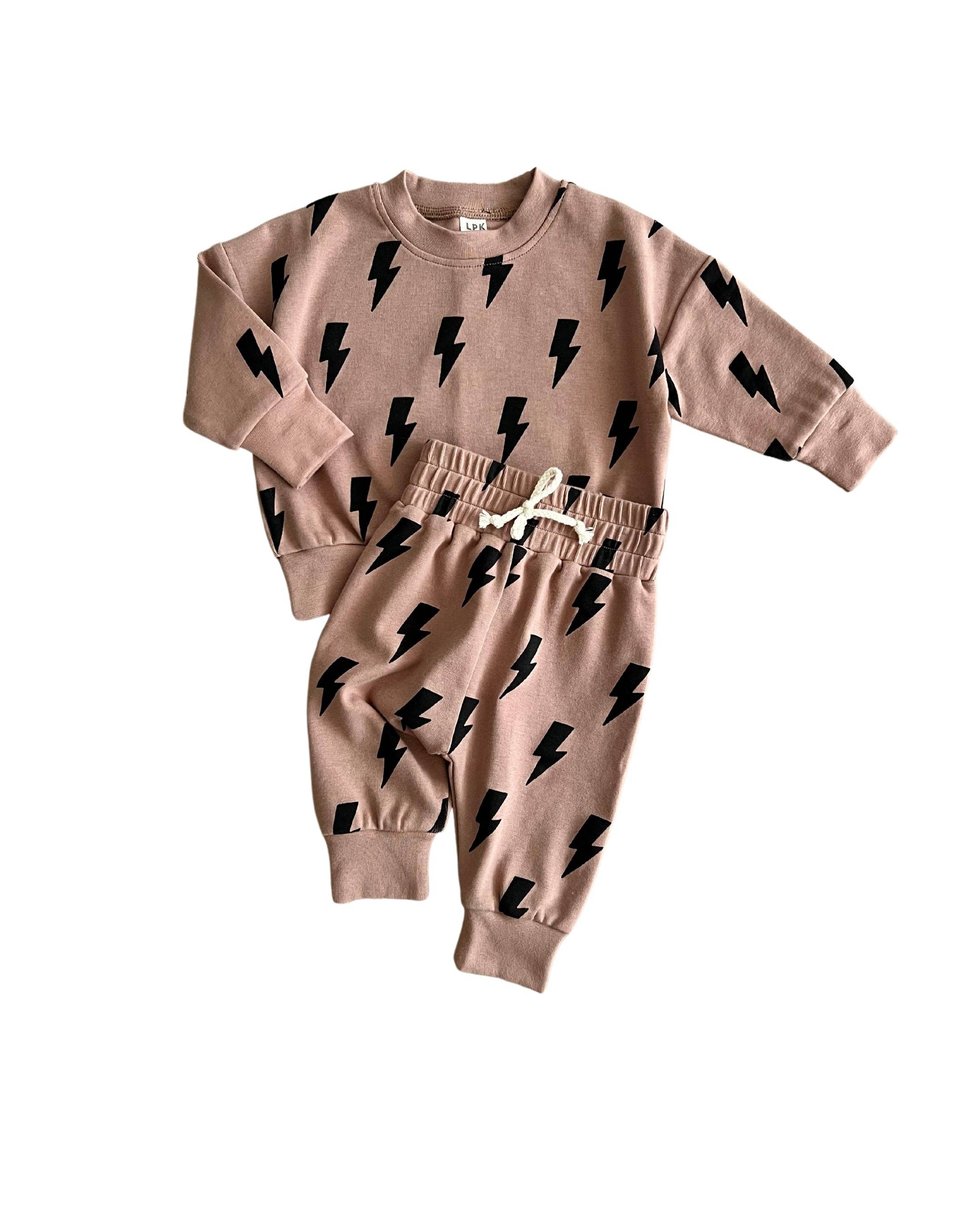 Lucky Panda Kids Jogger Set - Mocha Bolts