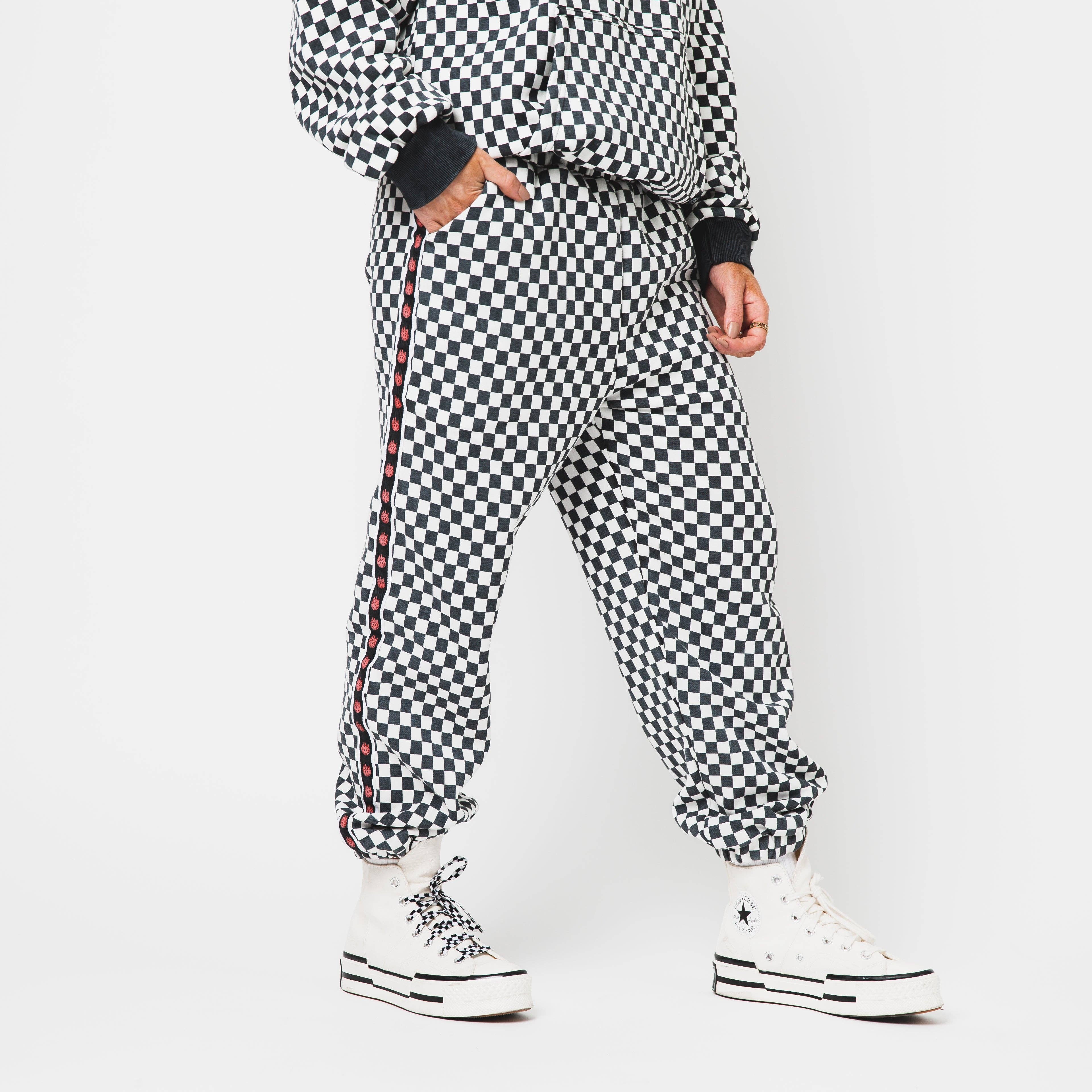 RAGS - Adult Unisex Joggers - Black & White Mini Check