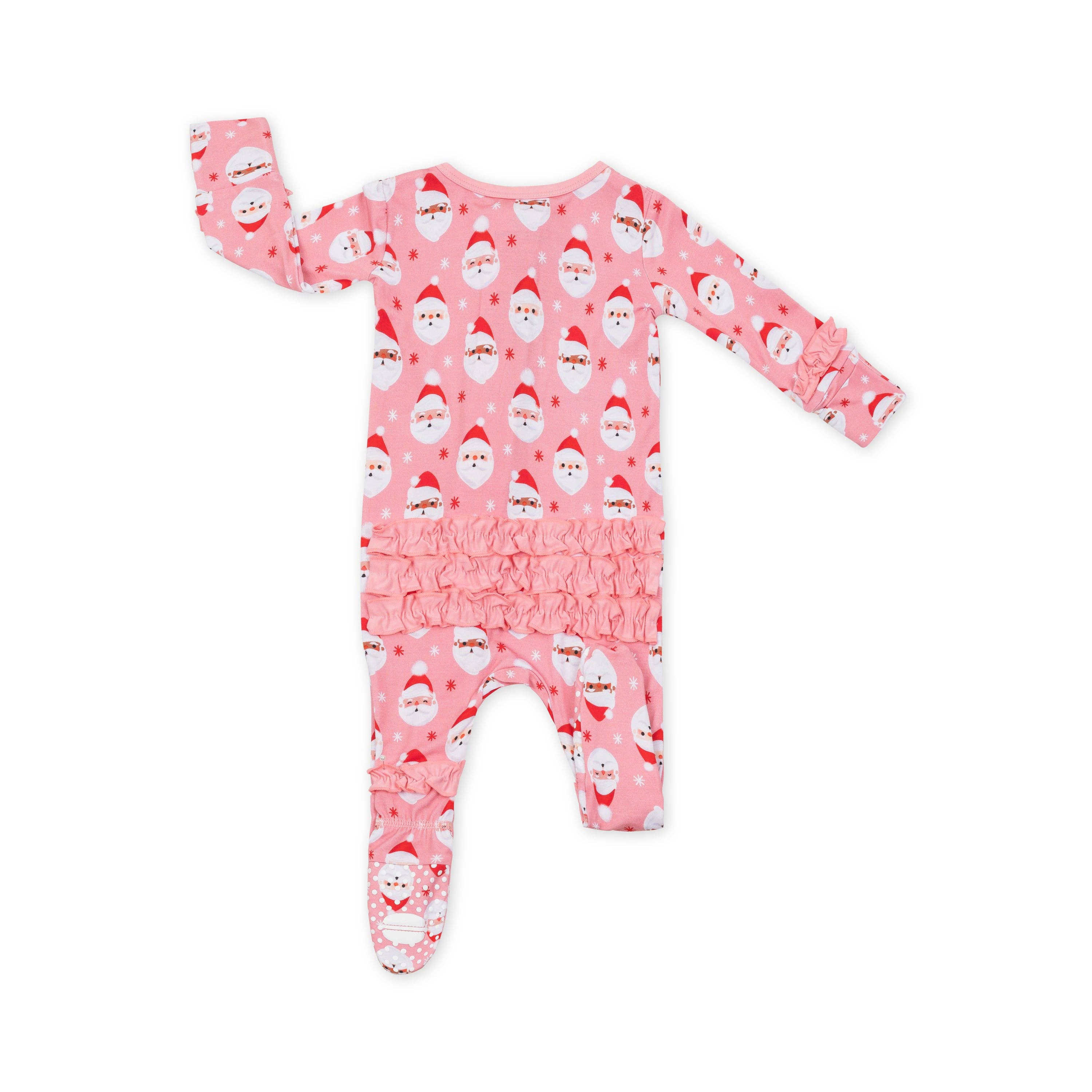 Macaron + Me Ruffled Footsie - Pink Vintage Santa