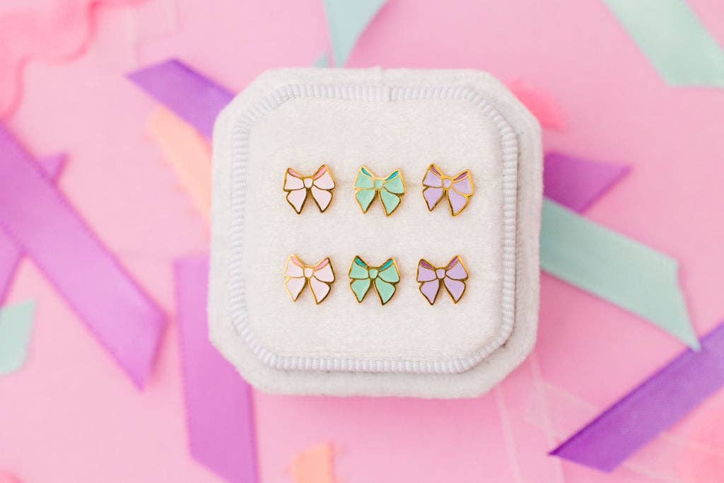 Desert Peach - Pink Bow Stud Earrings
