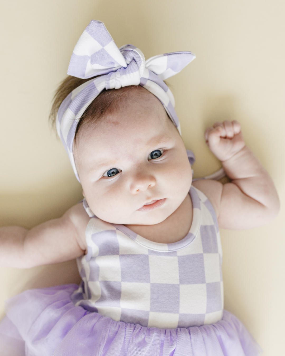 Lucky Panda Kids Checkered Headband - Lavender
