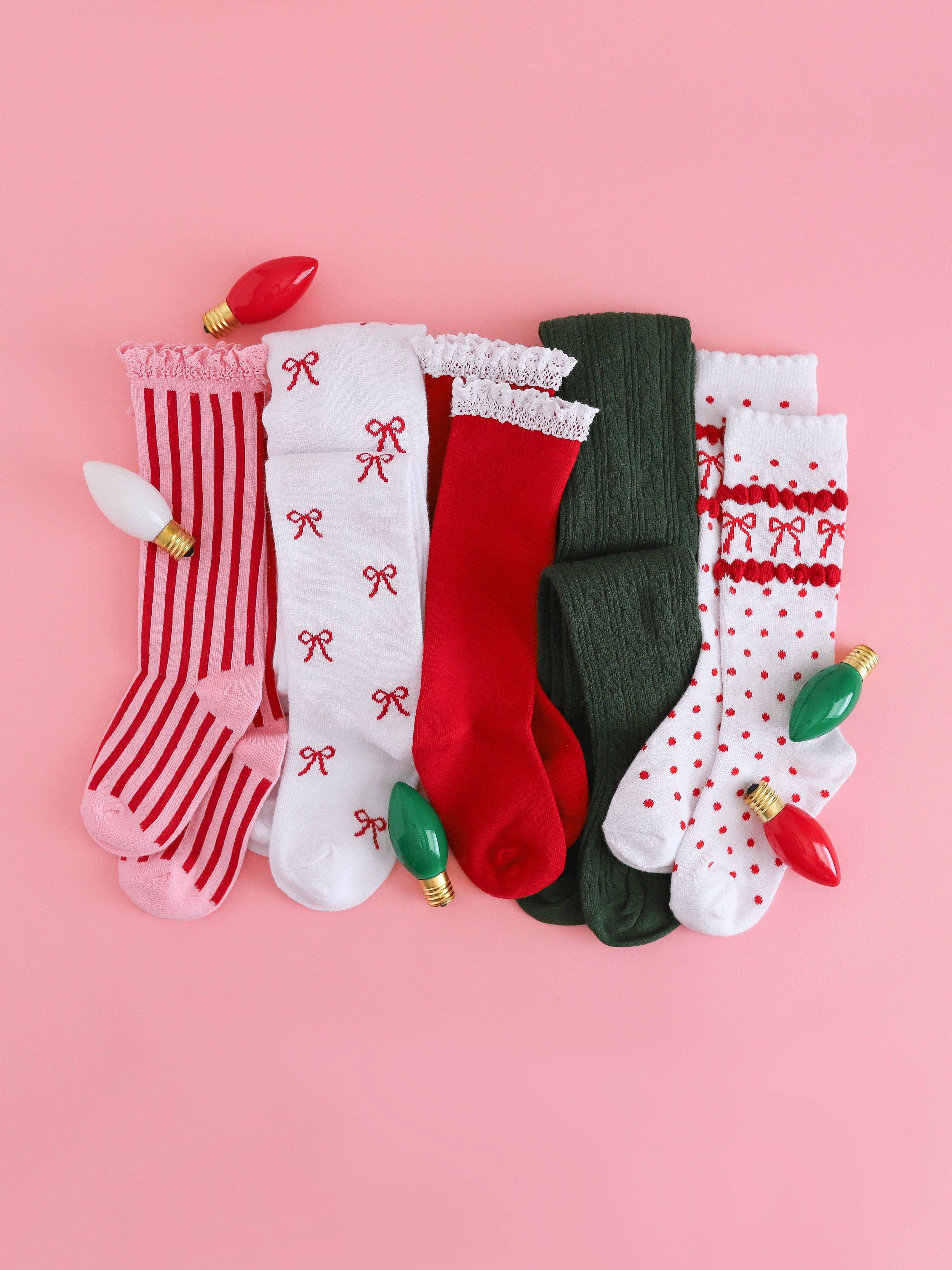 Little Stocking Co. Lace Top Knee High Socks - Candy Stripe