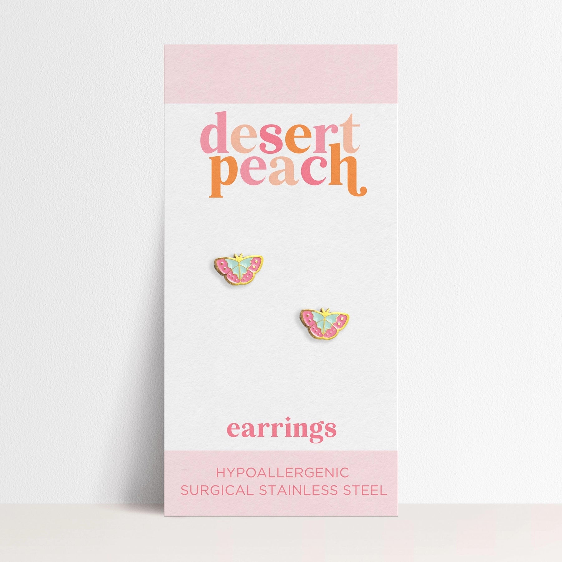 Desert Peach Stud Earrings - Gold Butterfly