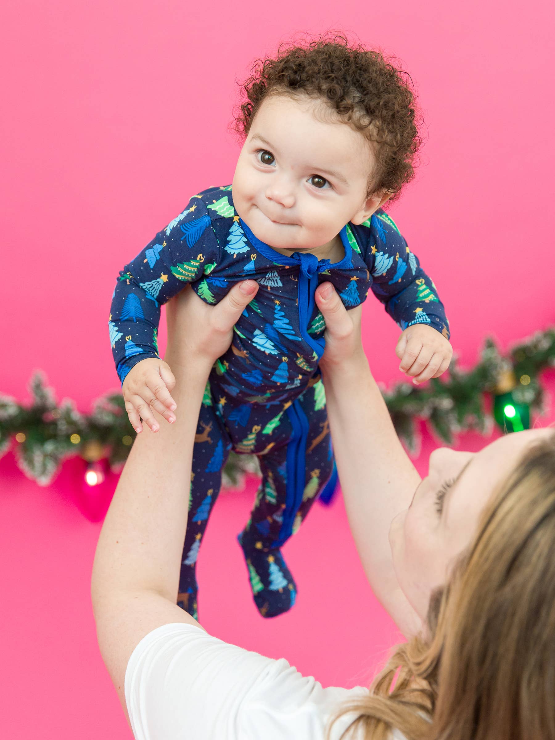 RuggedButts - Merry Blue Pines Bamboo Footed One Piece Pajama