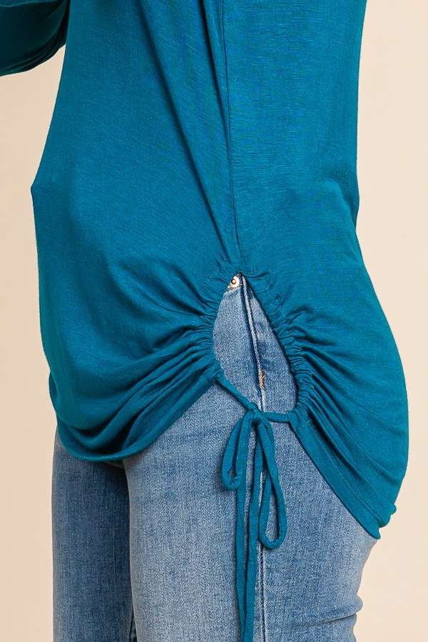 Crew Neck Side Draw String Top - Turquoise (Final Sale)