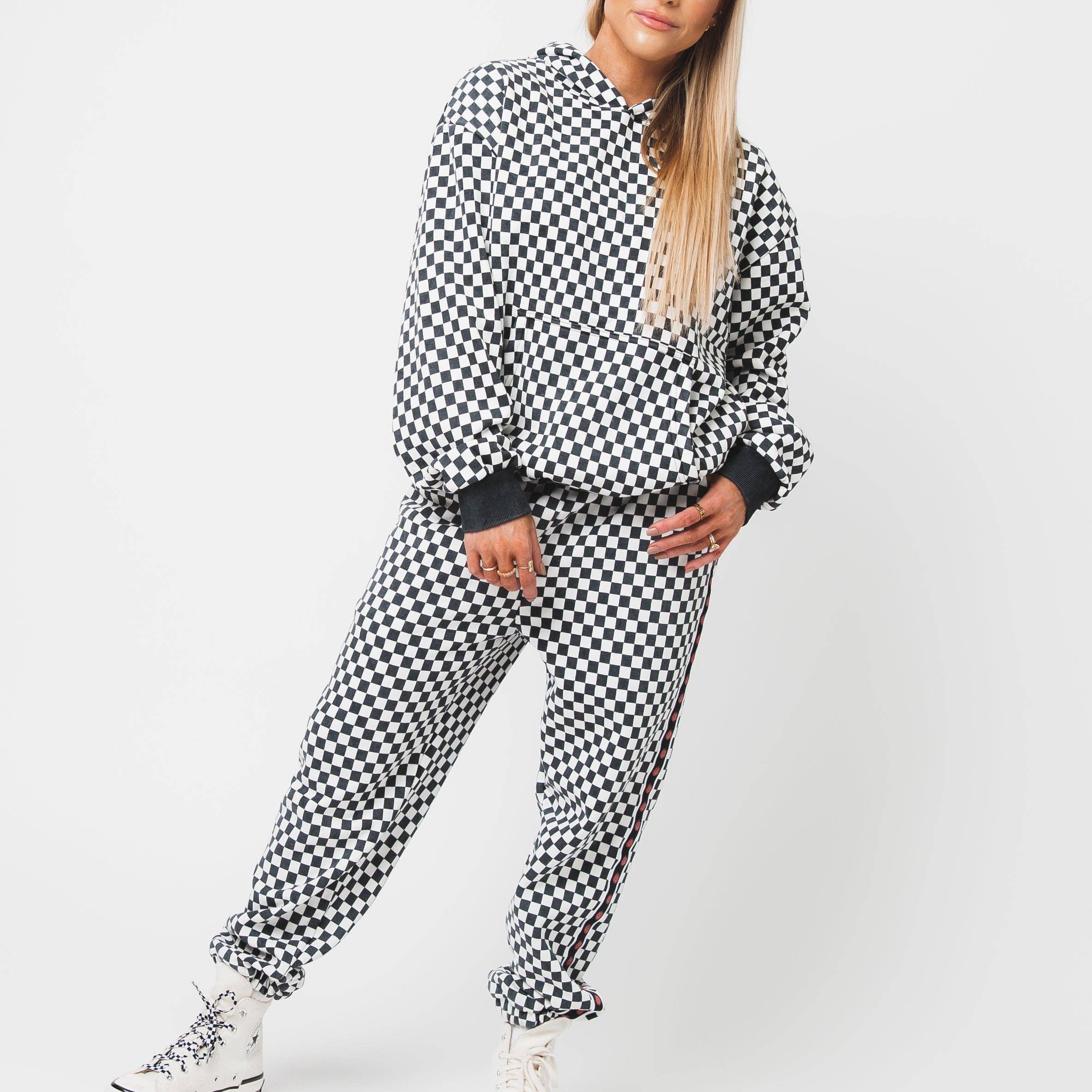 RAGS - Adult Unisex Joggers - Black & White Mini Check