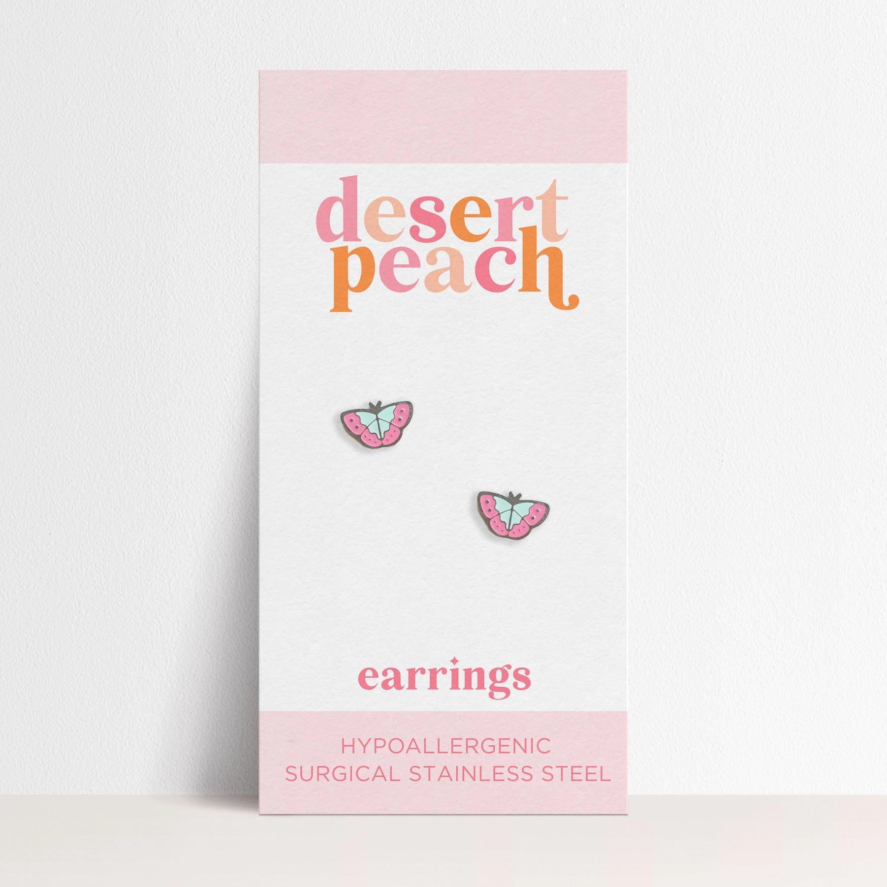 Desert Peach Stud Earrings - Silver Butterfly