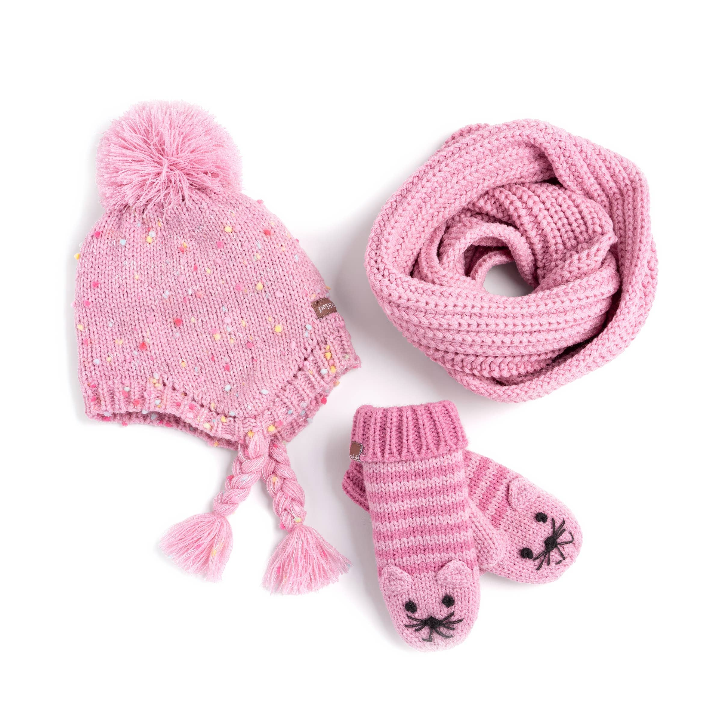 Sprinkled Earflap Hat with Braids - Pink