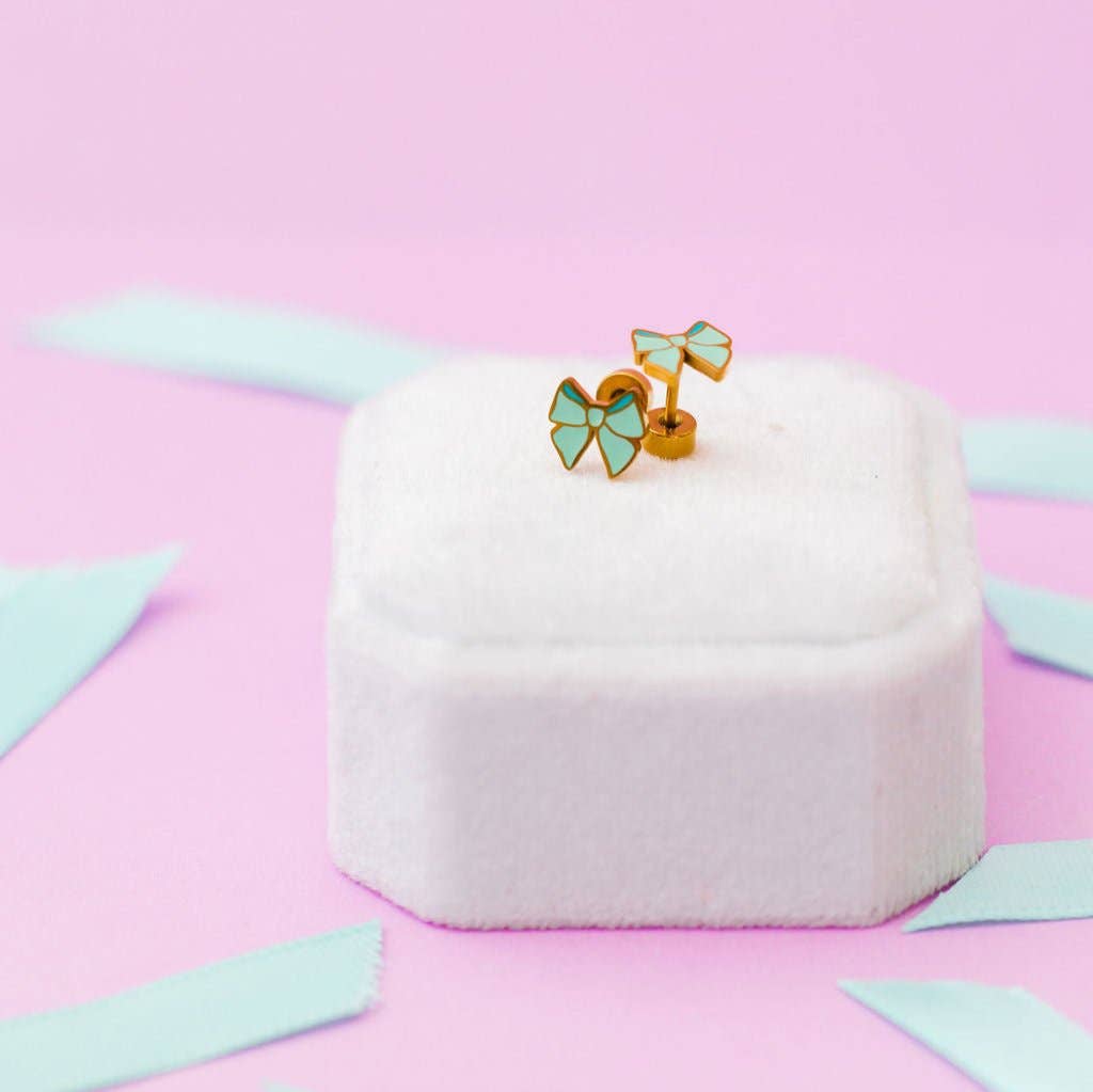 Desert Peach - Mint Bow Stud Earrings
