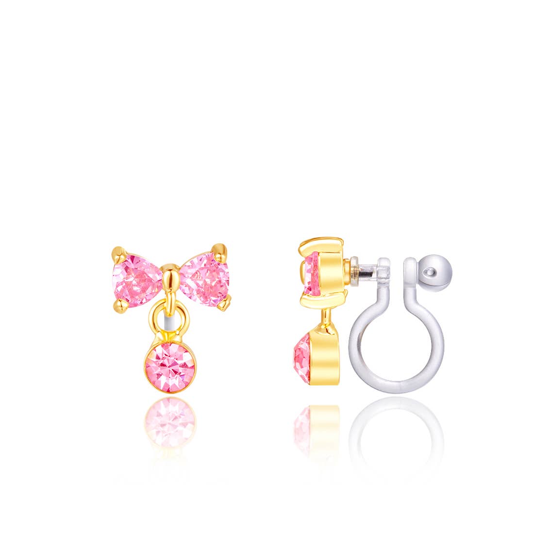 Girl Nation CLIP ON Earrings - Bow with Pink CZ