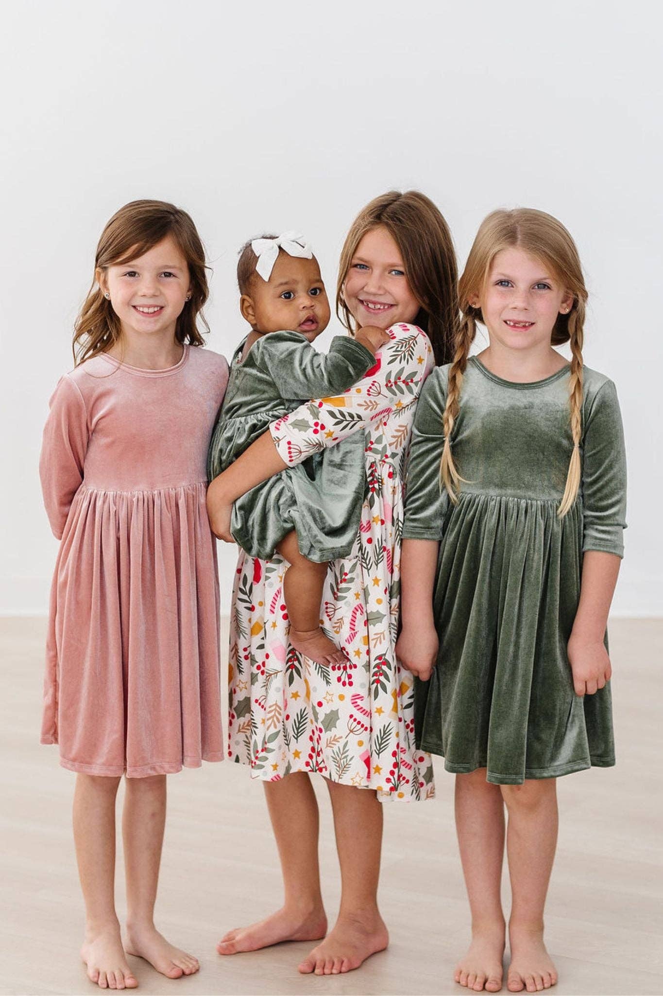 Mila & Rose Velvet Twirl Dress -  Sage