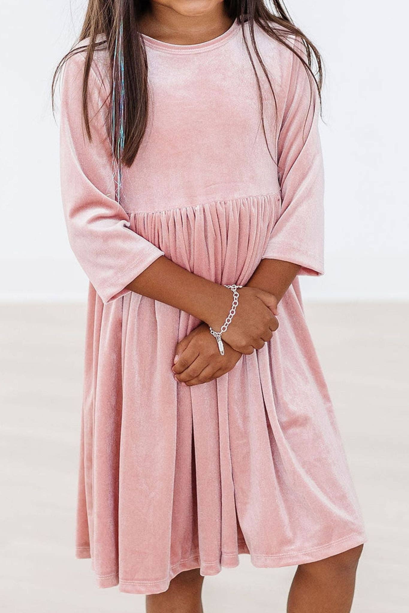 Mila & Rose Velvet Twirl Dress - Vintage Pink