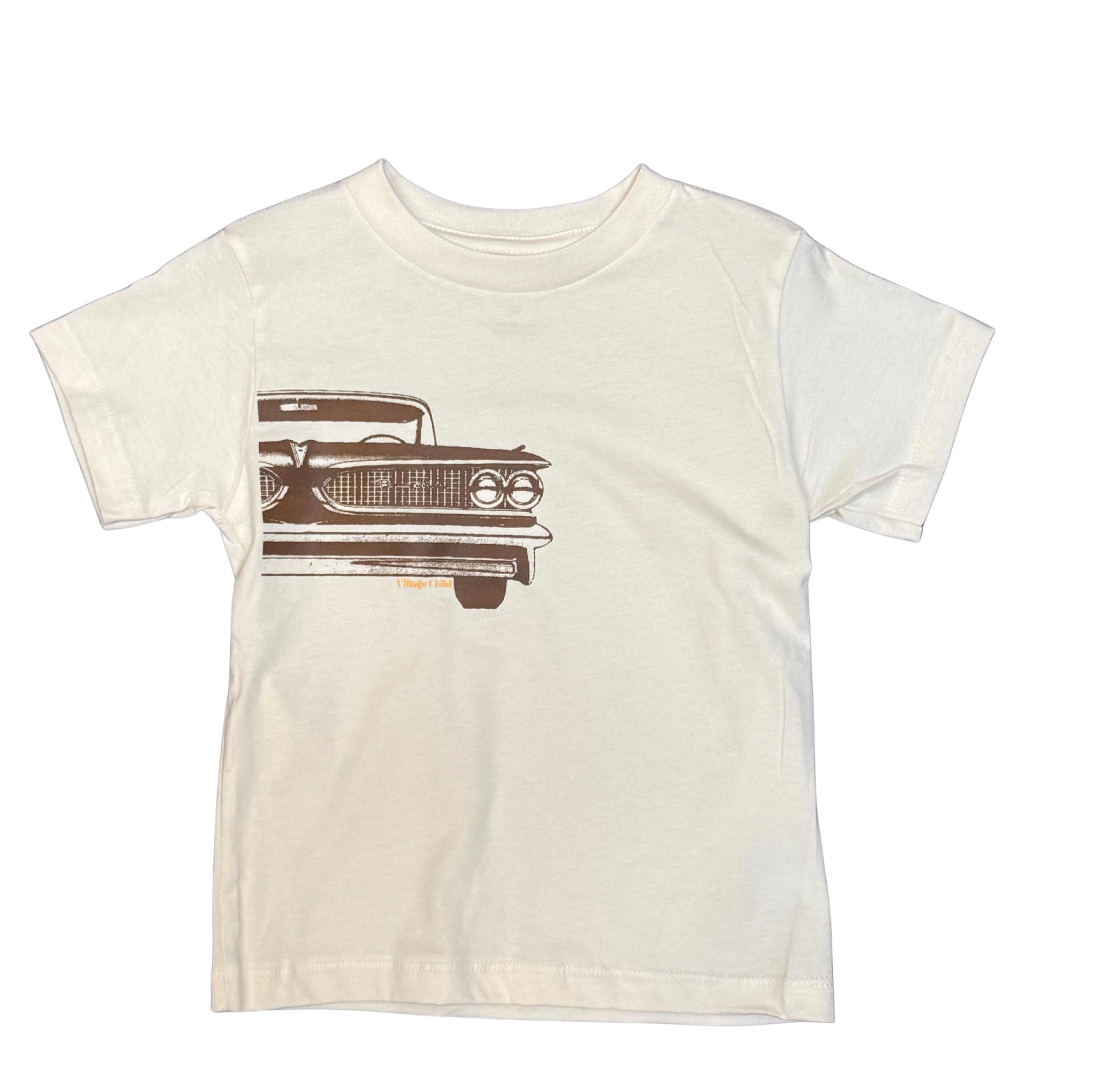 Village Child Hand-Pressed Unisex Graphic Tee - Vintage Car (Natural)