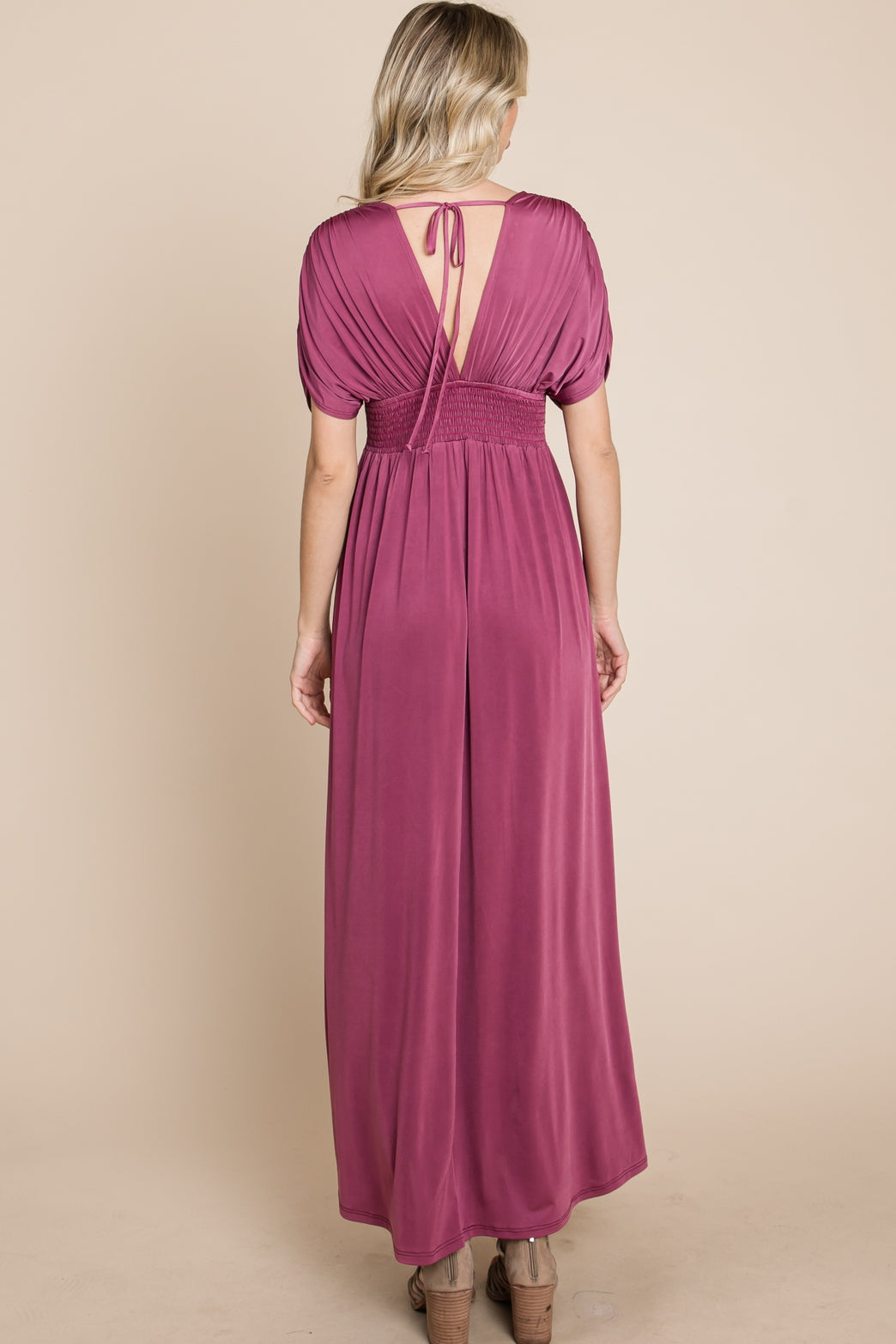 Maxi Dress with Ruched Sleeves - Grape (Final Sale)