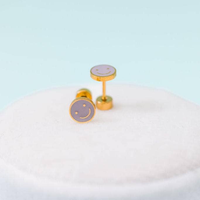 Desert Peach - Lavender Smiley Stud Earrings