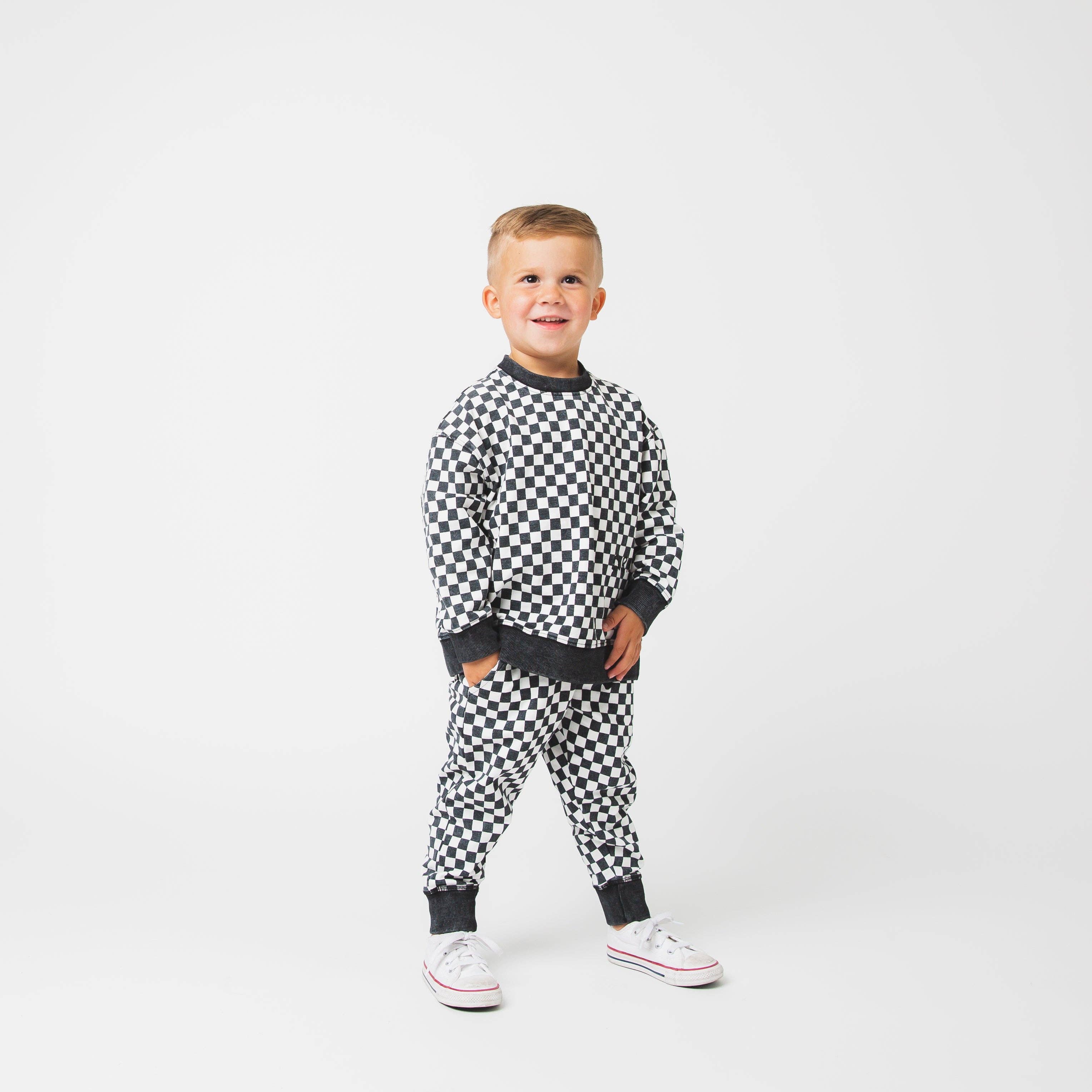 RAGS - Relaxed Fit Joggers - Black & White Mini Check