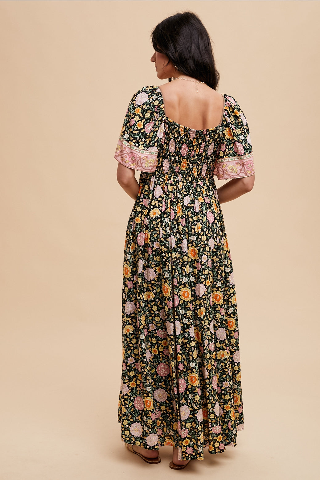 Midnight Floral Flutter Sleeve Maxi Dress (Final Sale)