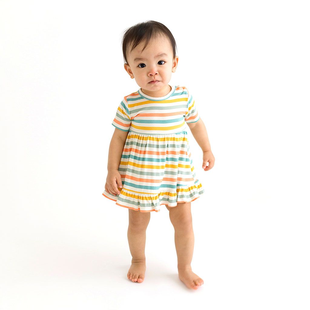 Posh Peanut Short Sleeve Ruffled Bodysuit Dress - Popsicle Stripe (Final Sale)