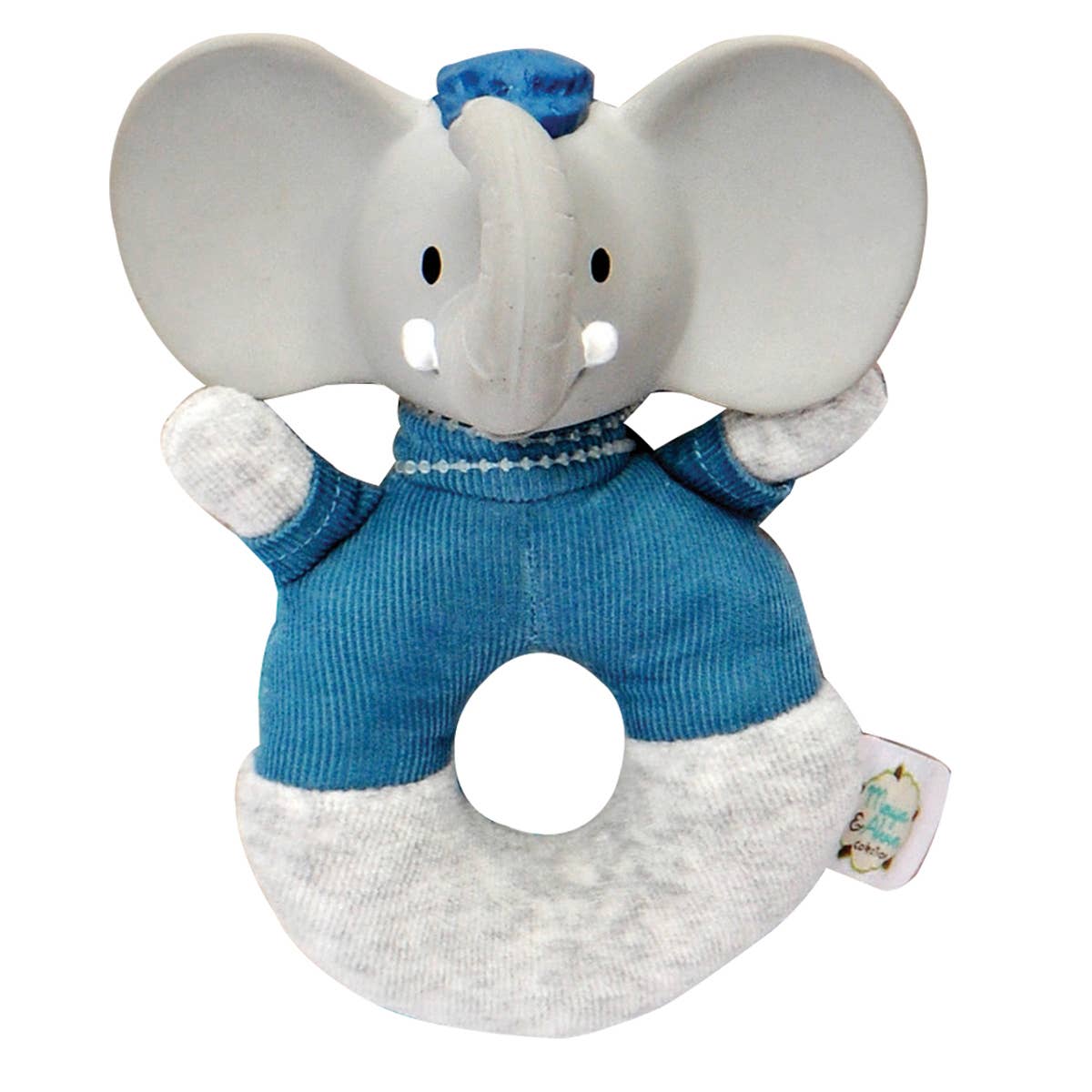 Tikiri Toys - Alvin the Elephant Soft Rattle w/Natural Organic Rubber Head