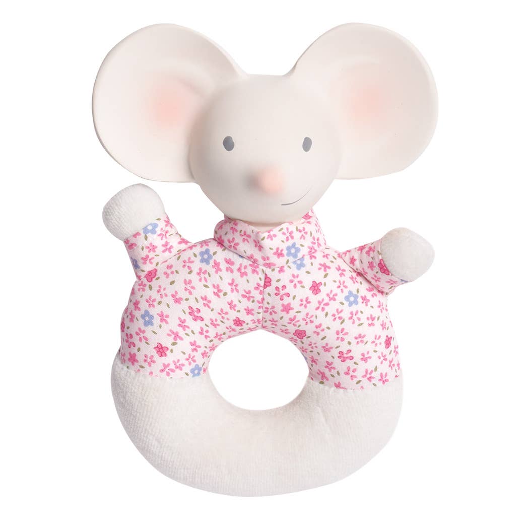 Tikiri Toys - Meiya the Mouse Soft Round Rattle with Rubber Head