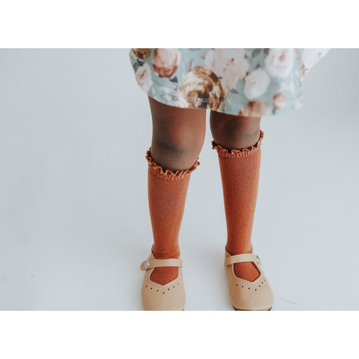 Little Stocking Co. Lace Top Knee Highs - Sugar Almond