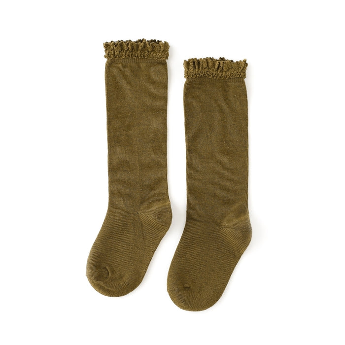 Little Stocking Co. Lace Top Knee Highs - Olive