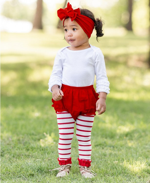 Ruffle Butts Footless Ruffle Tights - White & Red Stripe (Final Sale)