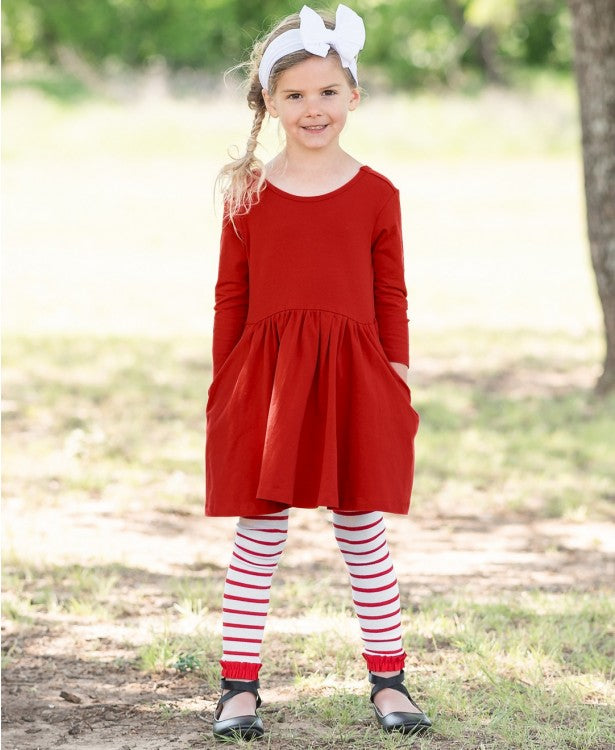 Ruffle Butts Footless Ruffle Tights - White & Red Stripe (Final Sale)